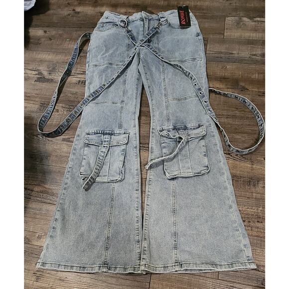 ROMWE Denim - Romwe Women’s Rave Jeans Size L 8/10 Strappy Light Blue Denim 2073